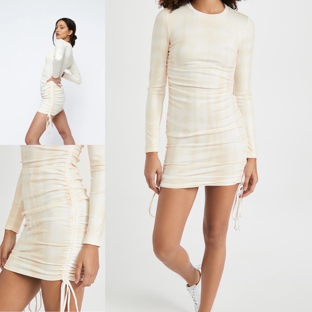 { LIONESS } Tied Up Mini Side Tie Scrunch Dress w/ Long Sleeve - XS